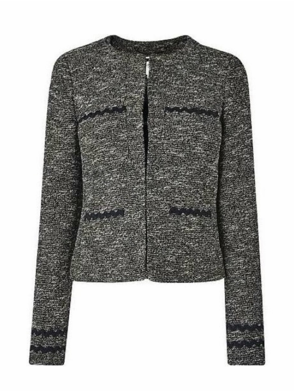 LK Bennett Rory Tweed Jacket Size‎ 2 Black White Textured Open Front Tailored